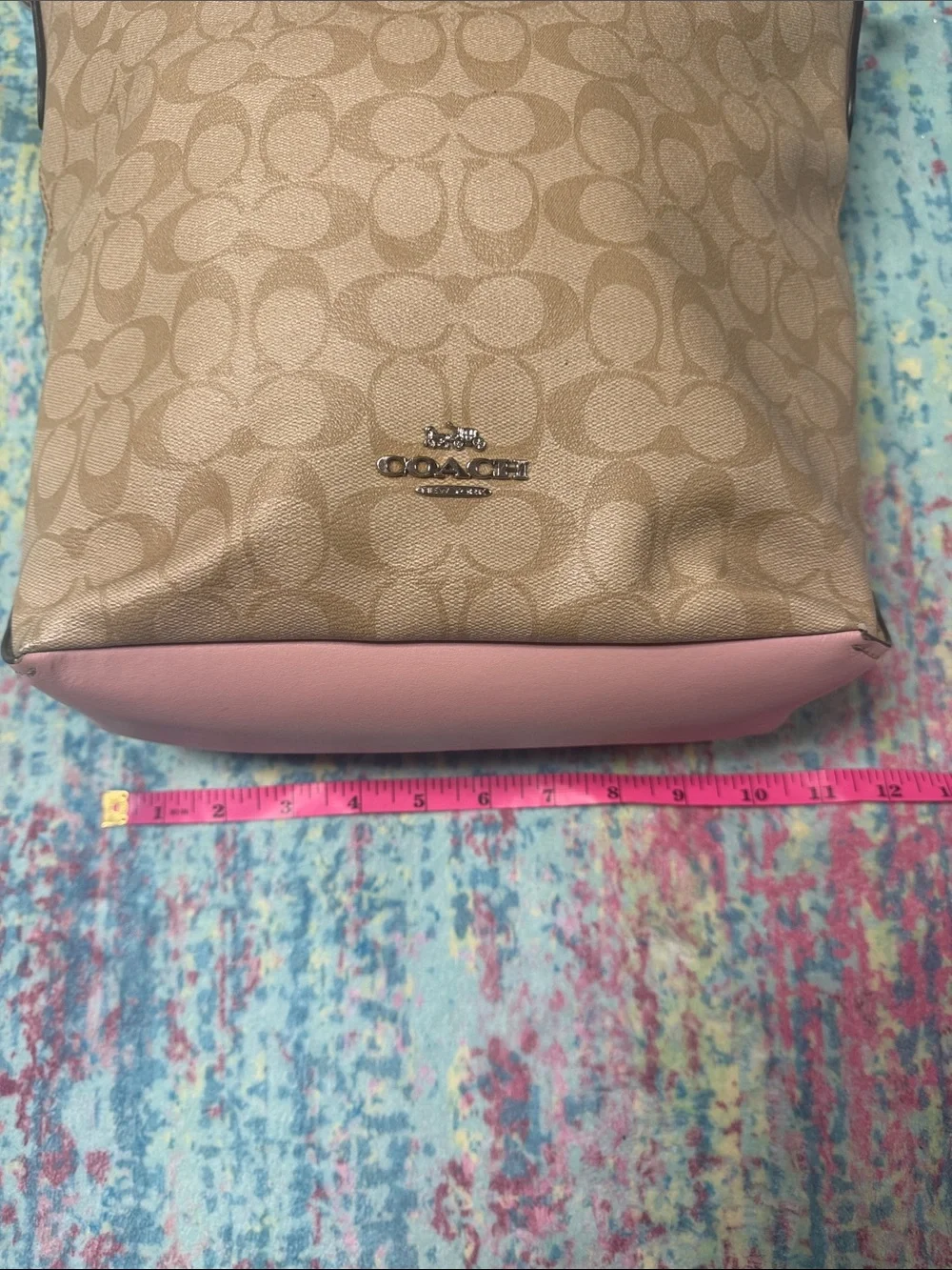 Coach Beige Signature Hobo with Pink Braided Strap